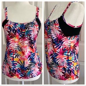 NWOT Zelos Colorful Tropical Floral Layered Tankini Swim Top